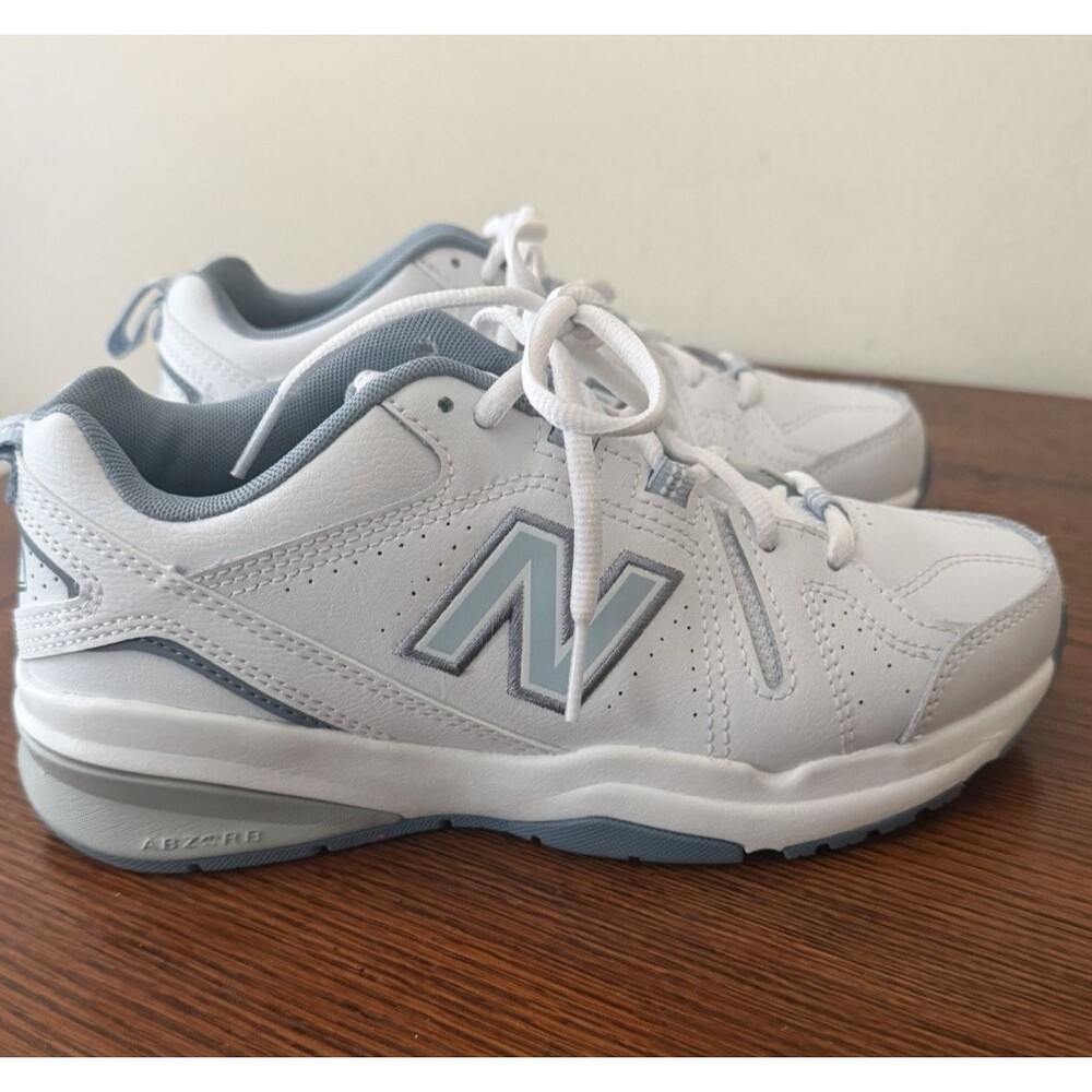 New Balance Women's 608 V5 Comfort  Trainer Shoes, White/Blue, 6 B(Medium) US